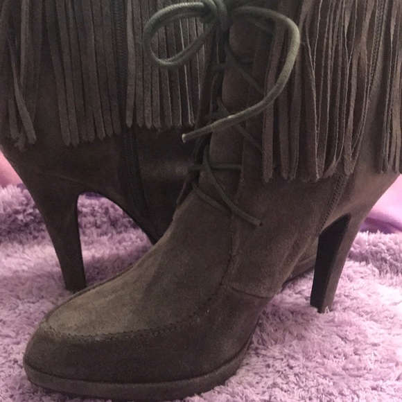 Jeffrey Campbell Ibiza Gray Suede Fringe Boot Stiletto Zip side New - Picture 3 of 8